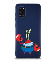 Samsung Galaxy A31 Soft Premier Kapak Bay Yengeç Tasarımlı Silikon Kılıf - Lacivert (Şeffaf)