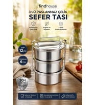 304 Paslanmaz Çelik 3 Katlı Sefer Tası 12x6cm