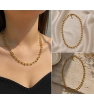 Premium Parlak ve Şık Gold Renk Geometrik Zincir 316L Çelik Kadın Kolye (45cm)