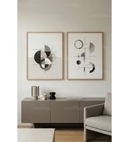 Minimalist Geometrik Kompozisyon 2’li Ahşap Çerçeveli Tablo Seti