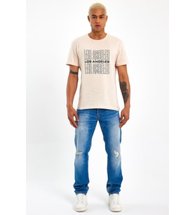 Erkek  Bisiklet Yaka Regular Fit Baskılı Tişort SPR23ts305 (Bej)