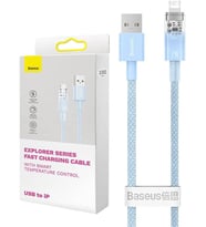 Explorer Serisi Hızlı Şarj Kablosu Akıllı Sıcaklık Kontrolü USB to iP 2.4A, 2m, Mavi