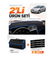 e-biz FORD FOCUS 2 (2005-2008) Uyumlu Torpido Örtüsü + Deri Bagaj Çantası Seti - Siyah-Mavi - FO010