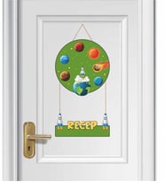 İsme Özel Uzay Temalı Bebek/Çocuk Ahşap Kapı Süsü (Yeşil 2)