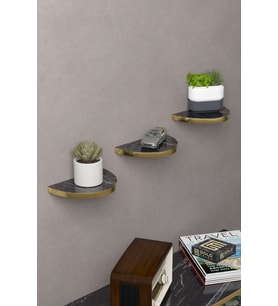 3 lü Oval Duvar Rafı Bendir Siyah