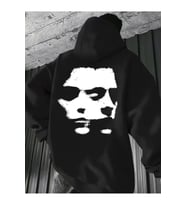 Unisex Oversize Hoodie Soyut Yüz Baskılı (Siyah)