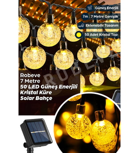 7 Metre 50 LED Güneş Enerjili Kristal Küre Solar Bahçe Aydınlatması Güneş Enerjili Aydınlatma