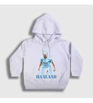 Presmono Unisex Çocuk Beyaz Erling Haaland Spor Futbol Kapüşonlu Sweatshirt 430577tt