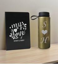 BK Gift Sevgiliye Özel İsimli Siyah Defter ve Gold Cam Matara Hediye Seti-9, Sevgiliye Hediye, Sevgililer Günü, Yeni İş Hediyesi