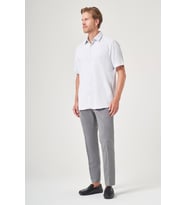 Beyaz-Gri Sert Yaka Kısa Kol Cepli Comfort Fit Pamuklu Gömlek 1004260189