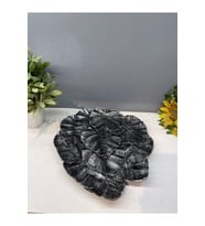 Dekoratif Polyester Tekli Yaprak Sunumluk Tepsi Gümüş Siyah Eskitme