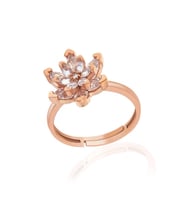 Gümüş Rose Beyaz Taşlı Lotus Çiçeği Kadın Yüzük