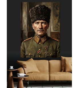 Kalpaklı Mustafa Kemal Atatürk Portresi Dekoratif Kanvas - Mdf Ahşap Tablo