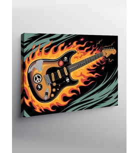 Kanvas Tablo Alevler İçinde Gitar