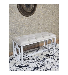 Beyaz Boyalı İçi Kareli Diktörtgen 100 cm x 40 cm Oturak Puf - Bench - Makyaj Oturağı - Oturak Krem Renk 100 x 40 Boyut/Ebat (Çok Renkli)