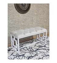 Beyaz Boyalı İçi Kareli Diktörtgen 100 cm x 40 cm Oturak Puf - Bench - Makyaj Oturağı - Oturak Krem Renk 100 x 40 Boyut/Ebat (Çok Renkli)