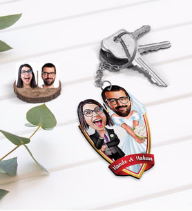 BK Gift Kişiye Özel İsimli Sevgililer Karikatürlü Ahşap Anahtarlık-16