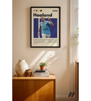 Haaland Futbol Posteri, Siyah Çerçeveli Duvar Tablosu - Spor Severlere Hediye