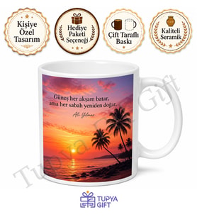 Gün Batımı Temalı Baskılı Kupa Bardak Hediye Özel Tasarım Porselen Mug