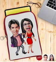 BK Gift Kişiye Özel Sevgililer Karikatürlü Taşınabilir Koruyucu Tablet Kılıfı & Organizer Çanta - Kırmızı-4