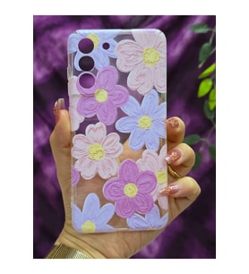 Samsung Galaxy S21 FE Uyumlu Pastel Renkli Çiçekler Desenli Şeffaf Telefon Kılıfı