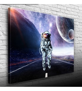 Uzayda Astronot ve Gezegenler Kanvas Tablo 50 x 70
