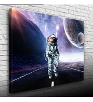 Uzayda Astronot ve Gezegenler Kanvas Tablo 50 x 70