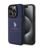 Apple iPhone 15 Pro Uyumlu Kılıf U.S. Polo Assn. Orjinal Lisanslı Deri Şeritli Logo Dizayn Kapak (Lacivert)