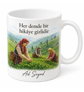 Çay Toplama Temalı Rize Kupası Özel Baskılı Porselen Kupa Bardak Hediye