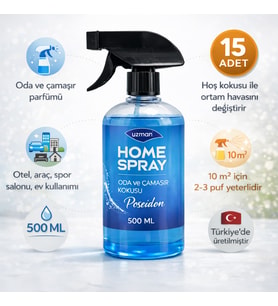 Uzman Home Spray Posedion Oda Spreyi - Çamaşır Kokusu 500 ml (15 Adet) – Ev, Ofis, Araç