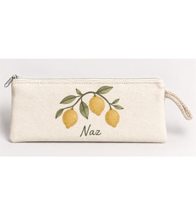 Kişiye Özel Limon Dalı Baskılı Fermuarlı Clutch El Çantası Makyaj Çantası