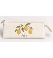 Kişiye Özel Limon Dalı Baskılı Fermuarlı Clutch El Çantası Makyaj Çantası