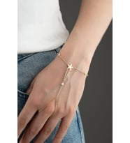 925 Ayar Gümüş Gold Kaplama Çubuk Model Yıldızlı Şahmeran Bileklik