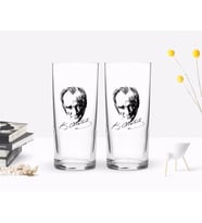 BK Home Renkli Baskılı Atatürk Temalı İkili Rakı Bardağı Seti-18 (Beyaz)