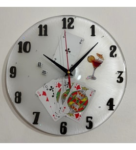 PELİNCE - İskambil Kağıdı, Poker, Zar, Oyun Kartları Temalı Epoksi Duvar Saati - 30 cm - Beyaz Renk (Çok Renkli)