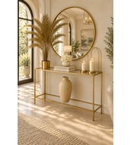 Teknor Şeffaf Camlı Gold Metal Konsol 100 cm Modern Salon Dresuar