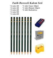 Resim Kalemi Fatih Dereceli Kalem Seti Karakalem Seti 2H 3H 4H 5H 6H 11'li Set Sınav Silgisi ve Hamur Silgi Kalemtraş (Siyah)
