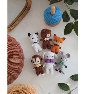 6'LI AMİGURUMİ ÖRGÜ HAYVAN OYUNCAKLAR (KEDİ,AYICIK,TİLKİ,MAYMUN,TAVŞAN,EŞEK)