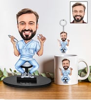 Kişiye Özel Diş Hekimi Tasarımlı Karikatür Biblo Anahtarlık Ve Kupa Hediye Seti 86