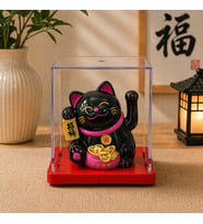 Şans Getiren Siyah Kedi Biblo Maneki Neko Dekoratif Obje Feng Shui Mini Figür