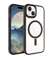 Coverzone iPhone 15 ile uyumlu K?l?f Wireless ?arj �zellikli Metal buton Z-Krom MagSafe ile uyumlu ?effaf Transparan Double Color Silikon Kapak Siyah