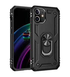 Apple iPhone 12 Uyumlu Kılıf Standlı Manyetik Yüzüklü Military Magnetic Ring Polycarbonate and TPU Case (Siyah)