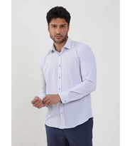 Mavi Erkek Slim Fit Çizgili Düğmeli Yaka Uzun Kol Gömlek