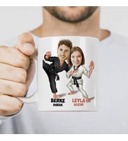 Kişiye Özel Karateci Sevgililer Karikatürlü Kupa Bardak