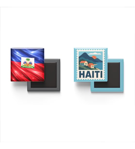 Buzdolap Magnetleri - Haiti Bayrağı ve Port-au-Prince Posta Pulu Tema - 2'li Set Magneti