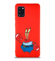 Samsung Galaxy A31 Soft Premier Kapak Bay Yengeç Tasarımlı Silikon Kılıf - Kırmızı (Şeffaf)
