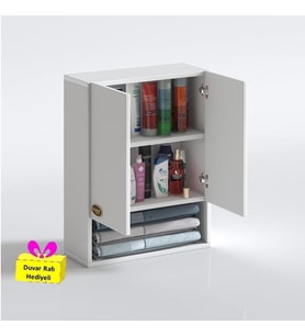 Kenzlife banyo ecza dolabı bakunin byz 60*40*20 mutfak (m)üst arkalıklı alt arkalıksız + tekli duvar rafı hediyeli (Karışık)