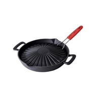 Lava Döküm Yuvarlak Grill Izgara Tavası Genghis Khan Serisi Çift Kulp ve Silikon Tel Saplı Çap(Ø)32cm.