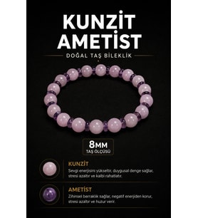 Kunzit Ametist Doğal Taş Bileklik 8 mm Osmanlı Doğal Taş
