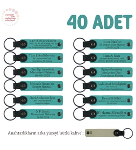 Lise Sınıflarına Anlamlı Bir Mezuniyet Hatırası 40'lı Set, Anı Anahtarlığı, Koyu Turkuaz & S Kahve